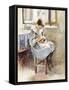 Girl Sewing-Theodore Robinson-Framed Stretched Canvas