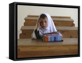 Girl Sits Alone in Her Class Room During a Break in Aftabachi School in Eastern Afghanistan-null-Framed Stretched Canvas