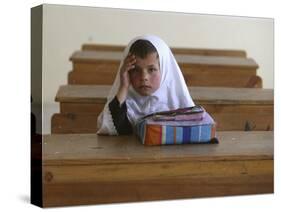 Girl Sits Alone in Her Class Room During a Break in Aftabachi School in Eastern Afghanistan-null-Stretched Canvas