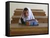 Girl Sits Alone in Her Class Room During a Break in Aftabachi School in Eastern Afghanistan-null-Framed Stretched Canvas