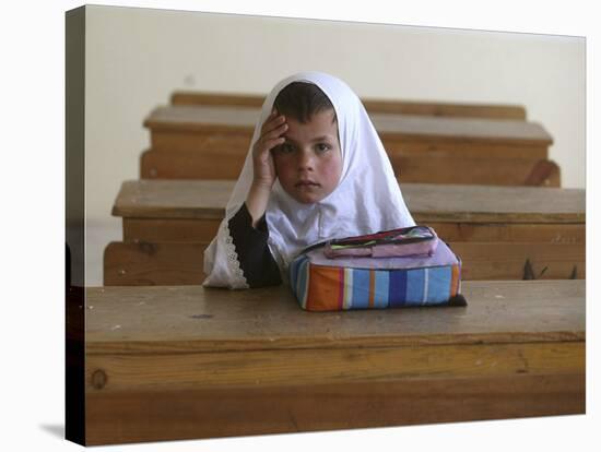 Girl Sits Alone in Her Class Room During a Break in Aftabachi School in Eastern Afghanistan-null-Stretched Canvas