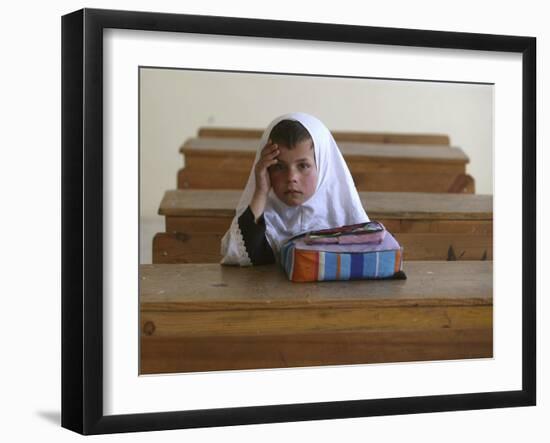 Girl Sits Alone in Her Class Room During a Break in Aftabachi School in Eastern Afghanistan-null-Framed Photographic Print