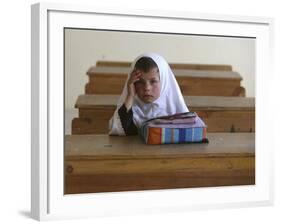 Girl Sits Alone in Her Class Room During a Break in Aftabachi School in Eastern Afghanistan-null-Framed Photographic Print