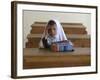 Girl Sits Alone in Her Class Room During a Break in Aftabachi School in Eastern Afghanistan-null-Framed Photographic Print