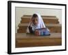 Girl Sits Alone in Her Class Room During a Break in Aftabachi School in Eastern Afghanistan-null-Framed Photographic Print