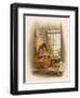 Girl Sits in a Window-Seat Mending Her Doll-M. Ellen Edwards-Framed Art Print