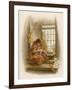 Girl Sits in a Window-Seat Mending Her Doll-M. Ellen Edwards-Framed Art Print