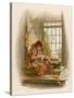 Girl Sits in a Window-Seat Mending Her Doll-M. Ellen Edwards-Stretched Canvas