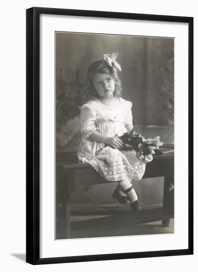 Girl Sitting on Table-null-Framed Art Print