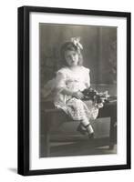 Girl Sitting on Table-null-Framed Art Print