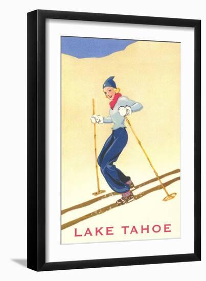 Girl Skiing, Lake Tahoe-null-Framed Art Print