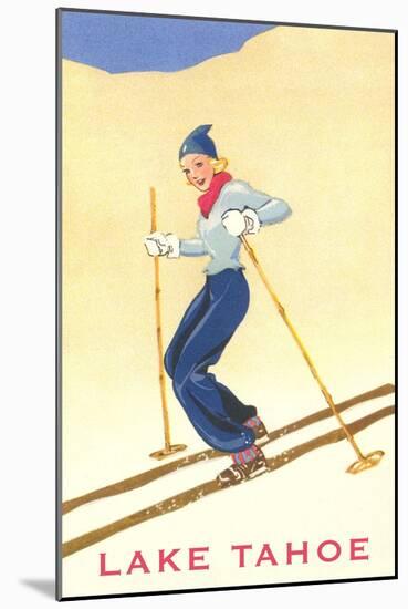 Girl Skiing, Lake Tahoe-null-Mounted Art Print