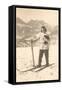 Girl Skiing with Cat-null-Framed Stretched Canvas