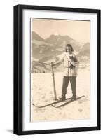 Girl Skiing with Cat-null-Framed Art Print