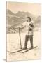 Girl Skiing with Cat-null-Stretched Canvas