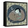 Girl Sleeps with Cat-Elena Barenbaum-Framed Stretched Canvas