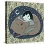 Girl Sleeps with Cat-Elena Barenbaum-Stretched Canvas