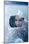 Girl Smiles Behind Frosted Window-Charles Bowman-Mounted Photographic Print