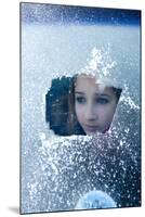 Girl Smiles Behind Frosted Window-Charles Bowman-Mounted Photographic Print