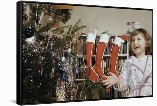 Girl Smiling on Christmas Morning-William P. Gottlieb-Framed Stretched Canvas