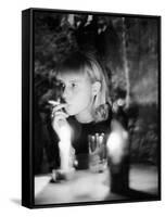 Girl Smoking a Cigarette-Angelo Cozzi-Framed Stretched Canvas