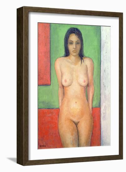 Girl Standing by Abstract, Cobalt Green Vermillion-Brian Irving-Framed Giclee Print