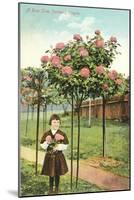 Girl Standing by Rose Trees, Portland, Oregon-null-Mounted Art Print