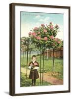 Girl Standing by Rose Trees, Portland, Oregon-null-Framed Art Print