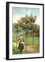 Girl Standing by Rose Trees, Portland, Oregon-null-Framed Art Print