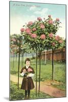Girl Standing by Rose Trees, Portland, Oregon-null-Mounted Art Print