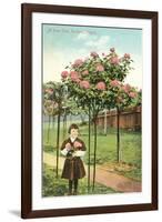 Girl Standing by Rose Trees, Portland, Oregon-null-Framed Art Print