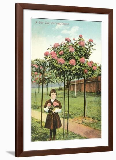 Girl Standing by Rose Trees, Portland, Oregon-null-Framed Art Print