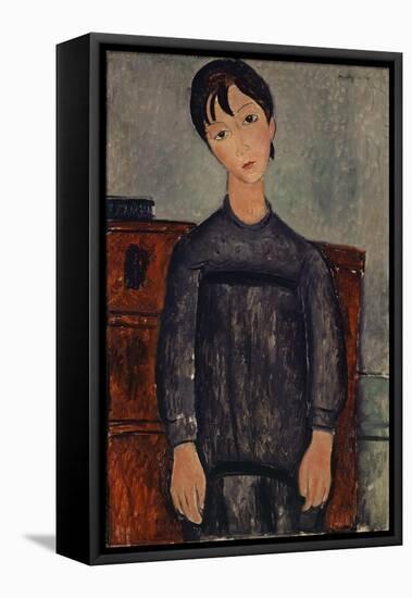 Girl Standing in a Black Pinafore, 1918-Amedeo Modigliani-Framed Stretched Canvas