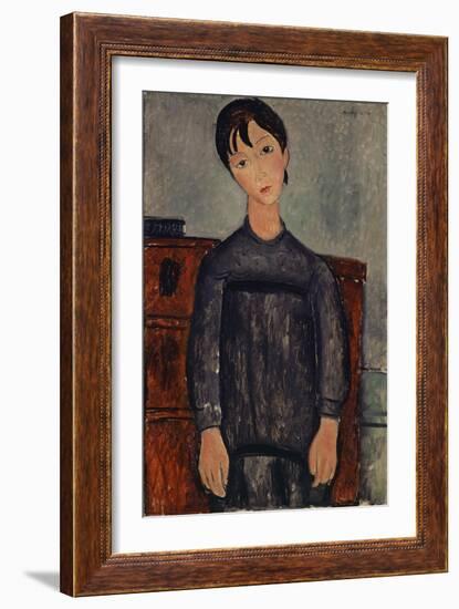 Girl Standing in a Black Pinafore, 1918-Amedeo Modigliani-Framed Giclee Print