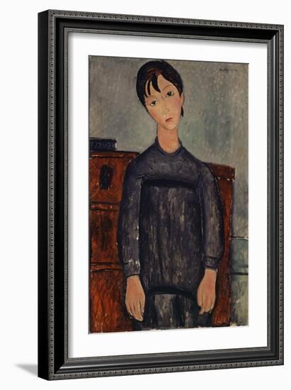 Girl Standing in a Black Pinafore, 1918-Amedeo Modigliani-Framed Giclee Print