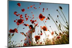 Girl Stands in Poppy Field-ongap-Mounted Photographic Print