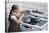 Girl Stirring Soup in Kitchen-William P. Gottlieb-Stretched Canvas