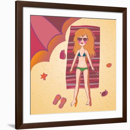 Girl Sunbathing-smilewithjul-Framed Art Print