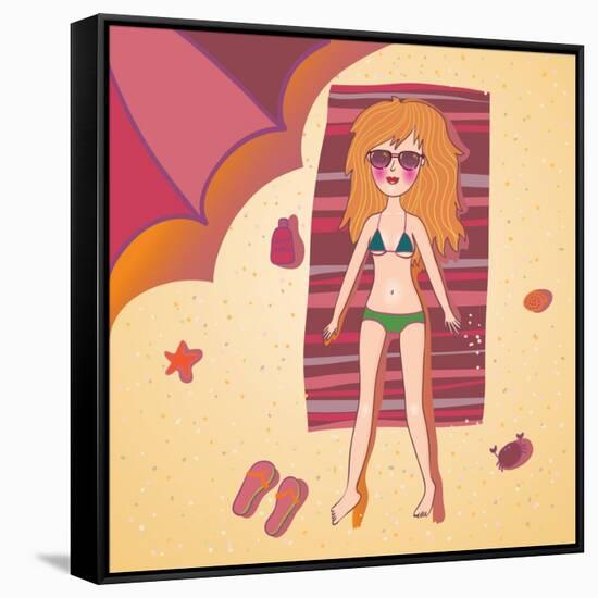 Girl Sunbathing-smilewithjul-Framed Stretched Canvas