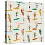 Girl Surfers in Bikinis - Beige Seamless Pattern-Tasiania-Stretched Canvas