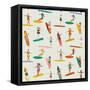 Girl Surfers in Bikinis - Beige Seamless Pattern-Tasiania-Framed Stretched Canvas