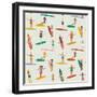 Girl Surfers in Bikinis - Beige Seamless Pattern-Tasiania-Framed Art Print