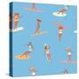 Girl Surfers in Bikinis - Blue Seamless Pattern-Tasiania-Stretched Canvas