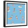 Girl Surfers in Bikinis - Blue Seamless Pattern-Tasiania-Framed Art Print