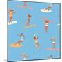 Girl Surfers in Bikinis - Blue Seamless Pattern-Tasiania-Mounted Art Print