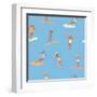 Girl Surfers in Bikinis - Blue Seamless Pattern-Tasiania-Framed Art Print