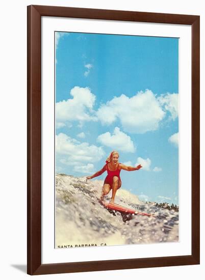 Girl Surfing, Santa Barbara, California-null-Framed Art Print