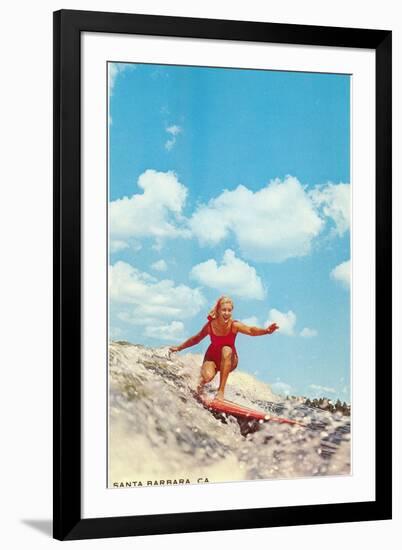 Girl Surfing, Santa Barbara, California-null-Framed Art Print