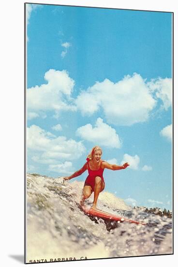 Girl Surfing, Santa Barbara, California-null-Mounted Art Print