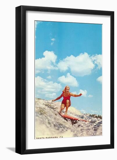 Girl Surfing, Santa Barbara, California-null-Framed Art Print